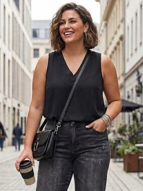 Worthington Black V-Neck Sleeveless Tank Top
